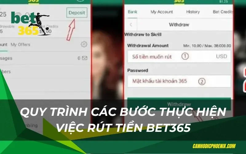 Các thao tác cơ bản để thực hiện rút tiền tại Bet365